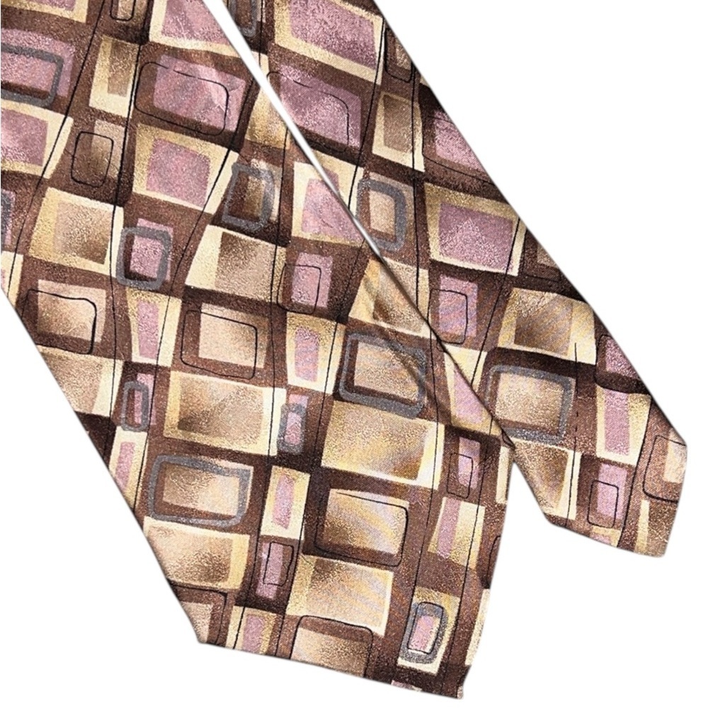 J. Garcia Geometric Patterned Tie in Brown and Pink 60+ Extra Long